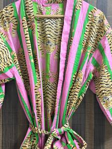 Bata Kimono de Algodón Transpirable con Estampado Floral y Cuello en V con Cordón, Bata de Baño a Rayas para Mujer, Ropa de Estar por Casa Estilo Boho, Cubrebaño de Playa - Product Image 5