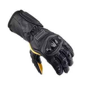 Guantes de cuero para motocicleta, hasta la muñeca, lisos, con pantalla táctil, ecológicos, forrados con piel, transpirables, sin forro, negros con detalles amarillos, talla cuatro - Product Image 6