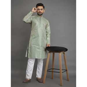 Fashionable Vanilla Silk Embroidery Sequence Work Kurta with Pajama Pista - Product Image 1