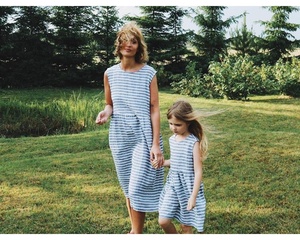 Charming Mother Daughter Matching Blue & White Striped Sleeveless Outfit Made By Cotton Fabric Perfect Gift for Mommy & Baby - Product Image 1