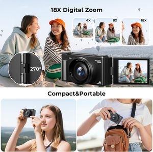 Appareil photo numérique autofocus 72MP, caméra vlog pour YouTube, écran 3,0'', point et shoot, 4K, zoom 18X, double objectif, capteur CMOS, carte SD, verre - Product Image 4