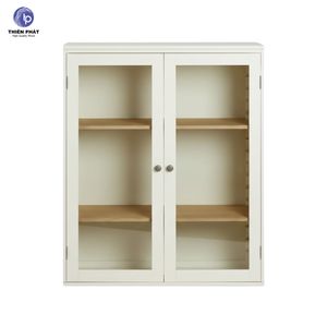 Vitrina de Madera de Acacia con Puerta de Vidrio, Mueble de Almacenamiento de Madera Maciza para Sala de Estar y Cocina Modernas - Product Image 1