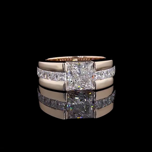Anillo de Oro Rosa de 14K con Diamantes de Corte Princesa y Piedras Laterales de Corte Princesa para Hombre, Anillo de Boda Fino, Regalo de Aniversario para Él - Product Image 1