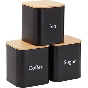 Black Metal Spice Canisters With Wooden Handles Airtight Flip Top Lids Minimalist <b>Kitchen</b> <b>Storage</b> Containers - Product Image 2