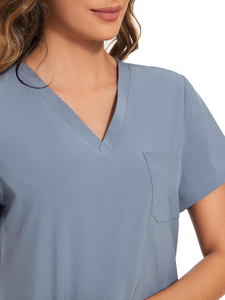 OEM Customized Work wear Comfortable Uniform Breathable Scrub Suits Women's V-Neck Medical Scrubs Nylon Spandex Hospital - Product Image 4