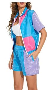 Ensemble de survêtement unisexe à capuche, couleur unie, blocs de couleur, veste à manches courtes avec cordon de serrage, short, séchage rapide, léger, tenue décontractée d'été - Product Image 2