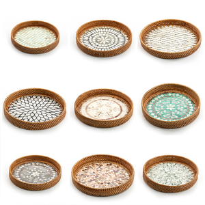 Plateau de service en nacre et rotin au design attrayant, prix de gros, pour le stockage de nourriture et la présentation de collations lors de fêtes - Product Image 4