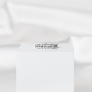 1.45 Carat Emerald Cut Lab Grown Diamond Half Eternity Band in 14K Gold Minimalist <b>Stacking</b> <b>Ring</b> Anniversary Wedding - Product Image 2