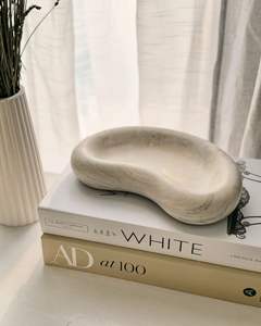 Plateau de service décoratif en marbre beige, fait main, en forme de haricot, moderne, résistant au feu, pour cuisine, salon, villa, revêtement mural - Product Image 1