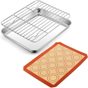 Plaque de cuisson en acier inoxydable avec grille de refroidissement et tapis en silicone pour la pâtisserie et la cuisson des biscuits - Product Image 1