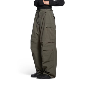 Pantalon Harem Homme Taille Haute Vert Olive Cargo Ample Style Utilitaire Multi-Poches Respirant en Toile pour le Travail - Product Image 2