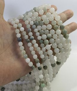 ลูกปัดหยกน้ำแข็งภูเขาสีเขียวธรรมชาติทรงกลมเรียบเนียน สำหรับทำเครื่องประดับ DIY - Product Image 2