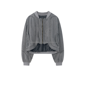 Custom high quality 100% cotton heavyweight U Bottom <b>Vintage</b> Acid Washed Denim Jacket Distressed <b>Zip</b> <b>Up</b> Cropped Jacket Factory - Product Image 1