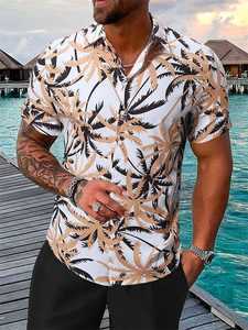 Chemise Hawaïenne Décontractée pour Homme en Twill à Manches Courtes, Col Montant, Imprimé Feuilles Tropicales Noir/Vert, Respirante et Écologique pour l'Hiver - Product Image 3