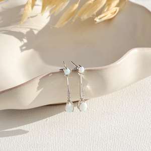 Pendientes de ópalo en plata de ley 925 con baño de oro vermeil de 14 quilates, pendientes colgantes, joyería vintage, regalos de cumpleaños para ella - Product Image 3