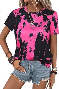 เสื้อยืดผู้หญิงไซส์ใหญ่ลายมัดย้อม ลวดลายเรียบง่าย ผ้าโพลีเอสเตอร์ฟอกสี แฟชั่นทันสมัย ลายพิมพ์แบบรีดร้อน - Product Image 2