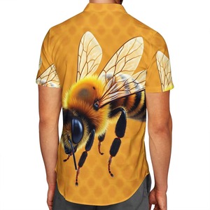 Chemise décontractée d'été pour homme, motif abeilles, 200 grammes, tissu satiné respirant anti-boulochage, manches courtes - Product Image 2
