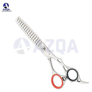 Stainless Steel Hair <b>Thinning</b> Scissors With Black Silicone Finger <b>Rings</b> Gold Tension Screw And Texturizing Teeth - Product Image 2
