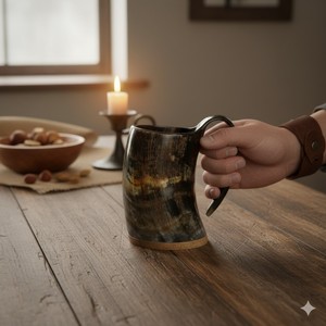 Corne à boire Viking en matériau organique de haute qualité, tasse à bière faite à la main, écologique, forme naturelle, cadeau de Noël - Faible coût - Product Image 1
