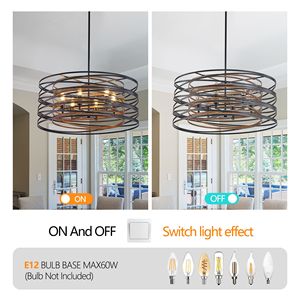 Lampadario a sospensione industriale rustico da 24 pollici a 6 luci, gabbia in metallo nero noce con accenti in legno per isole cucina o sala da pranzo - Product Image 6