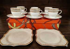 Ensemble de 8 tasses à café et soucoupes en céramique de luxe européenne personnalisées, plaquées or, gaufrées, pour le Nouvel An, coffret cadeau, 2026, écologique - Product Image 5