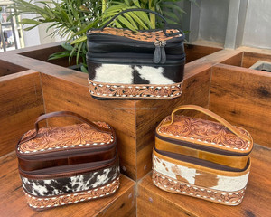 Wholesale Portable Women Makeup Box Toiletry <b>Bag</b> Genuine Cowhide Leather Jewelry Case Organizer Travel Cosmetic <b>Bags</b> with Handle - Product Image 4