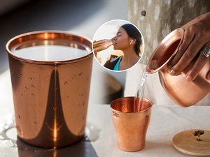 Retail Shelf Copper Glass Tumbler Display Ready Ayurvedic Drinking Water Cup Metal <b>Drinkware</b> Export Supplier - Product Image 2