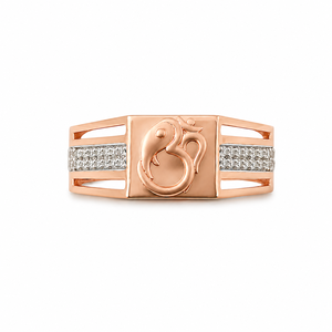 <b>Mens</b> 18KT Rose Gold Om Symbol Square Signet <b>Ring</b> Micro Pave Cubic Zirconia Split Shank Band Wedding Party Gift Jewelry - Product Image 1