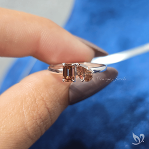 Emerald and Pear Cut Fancy Champagne Lab Grown Diamond Toi Et Moi Engagement Ring with Silver Wedding Gift | Ready to Ship - Product Image 4