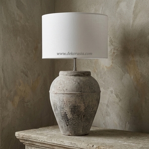 Lampe de table Baselamp 01 en céramique rustique crème, faite à la main, 30x40cm, décoration pour la maison, l'hôtel, Asie, Indonésie - Product Image 2