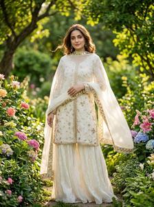 Luxury Pakistani Sharara Suit For Wedding Wear Fendy <b>Silk</b> <b>Fabric</b> Heavy Embroidery Indian Salwar Kameez Traditional Party Outfit - Product Image 5