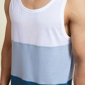 Men's Color Blocked Tank <b>Top</b> O-Neck Sleeveless Breathable Knitted Casual Sport Wear Blue <b>White</b> Stripe Design - Product Image 5