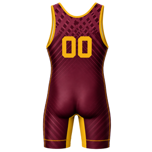 Traje de Lucha Sublimado en Color Borgoña y Amarillo para Hombre, Uniforme Deportivo de Poliéster para Competencia de Lucha - Product Image 3