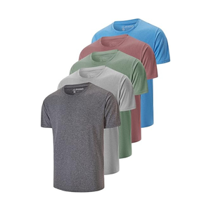 T-shirt à manches courtes bleu clair pour homme, coupe classique, col rond, tricoté, respirant, couleur unie, polyester - Product Image 3