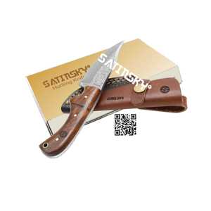 Couteau de chasse Damas 7 "avec manche en bois de rose et gaine Acier Damas: 1095 + 15N20 Haute teneur en carbone - Product Image 1