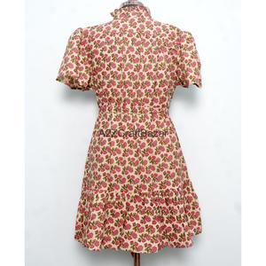 Vente en gros de robes mini à manches 3/4, col en V, 100% coton, imprimé personnalisé, style bohème, pour femmes de bureau, tendance de l'été - Product Image 6