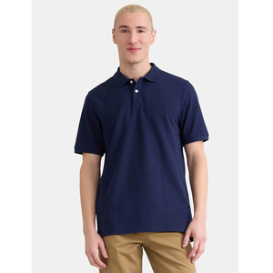 Polo à manches courtes pour homme, bleu marine, 100% coton, coupe classique, décontracté, respirant, tricoté, design uni, boutons sur le devant - Product Image 5