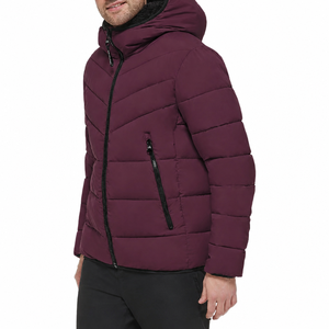 Men's Red <b>Hooded</b> Puffer Jacket Quilted Zip Up Winter <b>Coat</b> Faux <b>Fur</b> Lined Windproof Casual Outerwear - Product Image 2