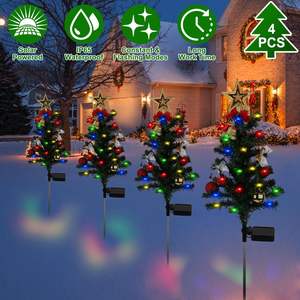 Set di 4 Luci Solari per Albero di Natale, Decorazioni da Giardino con Modalità Costante e Lampeggiante, Lampada con Picchetto per Albero - Product Image 2