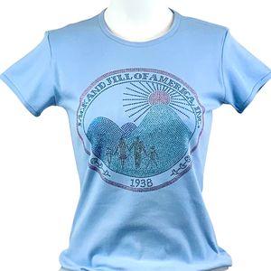 เสื้อยืดคอกลมสีฟ้าอ่อนสำหรับผู้หญิง ลายกราฟิก Family Heritage 1938 แขนสั้น สไตล์ลำลอง ผ้าฝ้าย วินเทจ - Product Image 1