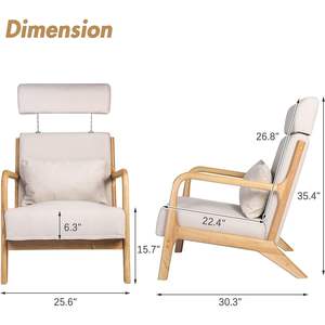 Fauteuil de lecture en tissu de style moderne du milieu du siècle, facile à assembler, fauteuil lounge rembourré en lin pour salon - Product Image 6