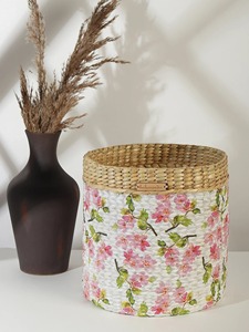 Panier en jonc de mer peint avec des motifs floraux, panier de rangement fait main, vente en gros, écologique, fabriqué au Vietnam - Product Image 5