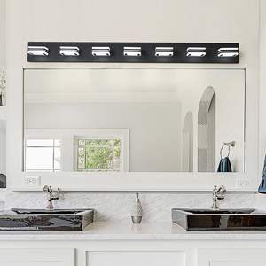 7-<b>Light</b> Modern Black-Iron LED <b>Vanity</b> <b>Light</b> 45" Square Acrylic Lampshades Wall Mount Fixture with <b>Mirror</b> <b>Lighting</b> Bathroom - Product Image 2