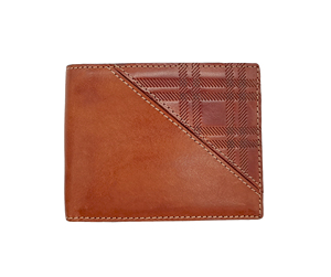 [Best Value] <b>Top</b> Quality Castello Italian Vacchetta Leather RFID Men Bi-fold Billfold ID Card Wallet <b>Checker</b> Embossed Brown - Product Image 1