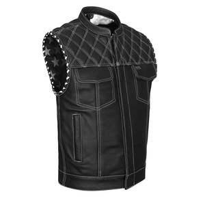 Chaleco de Cuero para Hombre Estilo Club de Caza Old Glory, con Costuras de Diamante SOA, para Motocicleta, con Espacio Oculto para Armas - Product Image 1