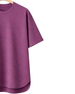 Camiseta Oversize Personalizada Morado Ciruela para Hombre, con Dobladillo Curvo, Hombro Caído, Cuello Redondo, Algodón Liso, Estilo Urbano, Verano - Product Image 3
