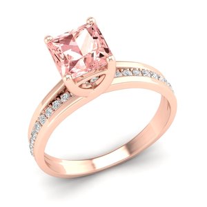 Bague REYES de qualité supérieure avec pierre précieuse Morganite taille princesse de 1,25 carat, élégante en or rose 14 carats avec diamants, bijoux fins pour mariage ou promesse - Product Image 2
