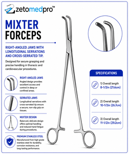 MIX(T)ER Forceps à dents crantées à embouts croisés longitudinallement, à angle droit, longueur totale 21,6 cm ou 26,7 cm ou 29,2 cm ZETOMEDPRO - Product Image 3