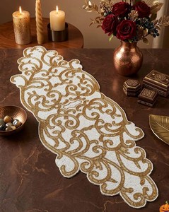 Camino de Mesa Hecho a Mano con Cuentas y Bordado Floral, de Lujo, para Mesa de Comedor, Poliéster/Algodón (13x36), para Uso en Hoteles y Hogares - Product Image 4