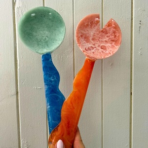 Marbled Resin <b>Salad</b> Serving Set with Fork and Spoon Handmade Dishwasher Safe Kitchen Tableware - Product Image 3